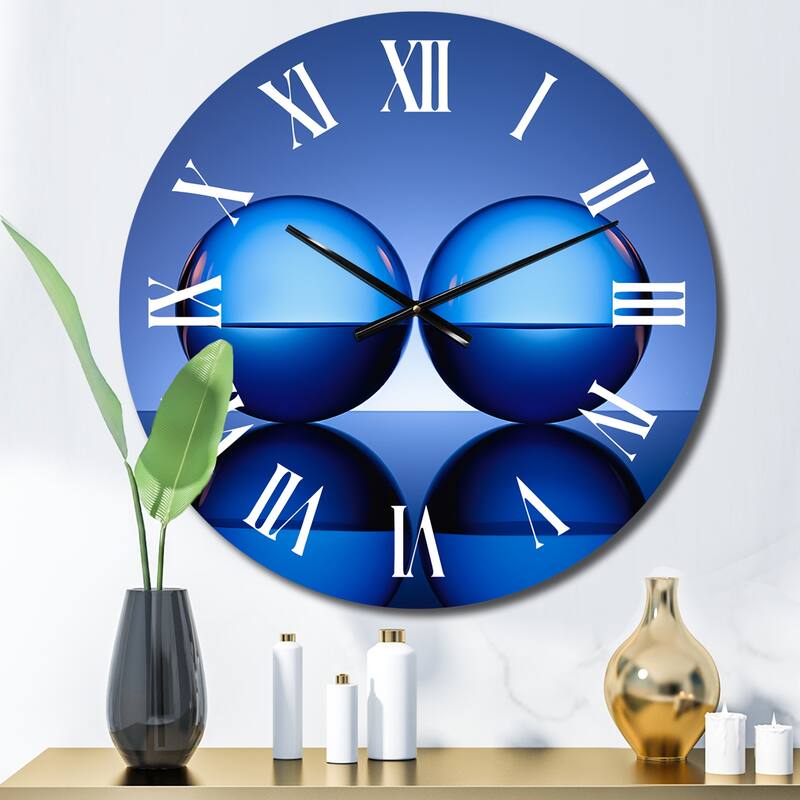 Designart "Serenity Circlescapes Kind of Blue" Modern Geometric Oversized Wall Clock - 23 In. Wide x 23 In. High