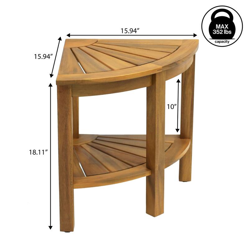 Maris 18" Solid Acacia Wood Indoor/Outdoor Corner Shower Bench with Shelf, By JONATHAN Y - 15.94L x 15.94W x 18.11H