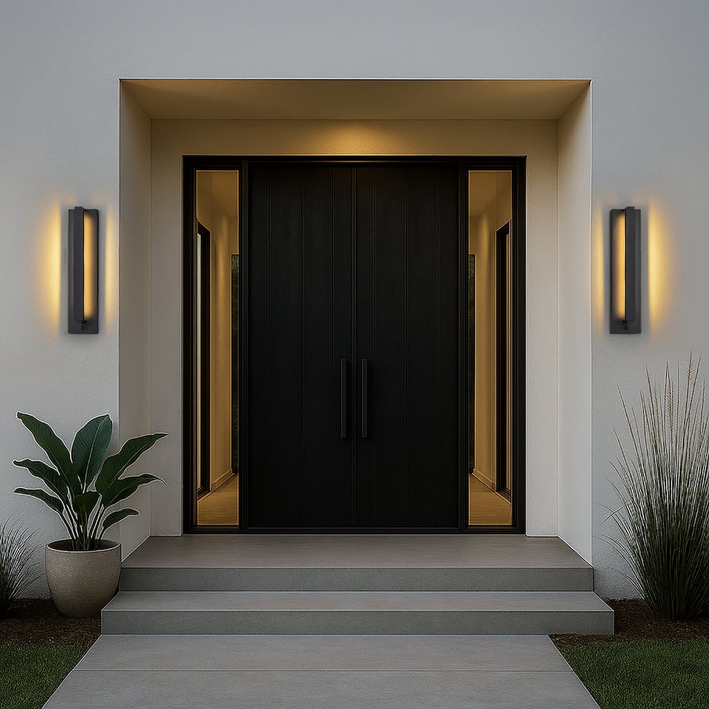 Modern Motion Sensor Outdoor Wall Light Integrated LED Wall Sconce Matte Black Iron Exterior Light Fixture for Porch(2Pack)