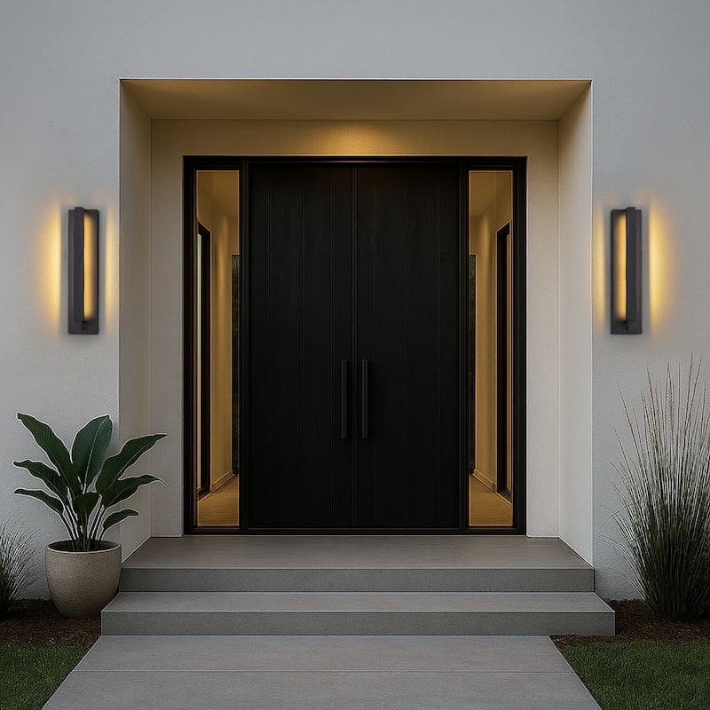 Modern Motion Sensor Outdoor Wall Light Integrated LED Wall Sconce Matte Black Iron Exterior Light Fixture for Porch(2Pack) - H20''