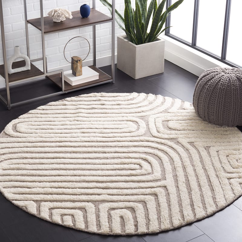 SAFAVIEH Handmade Kilim Lillie Modern Wool Rug - 4' Round - Beige/Ivory
