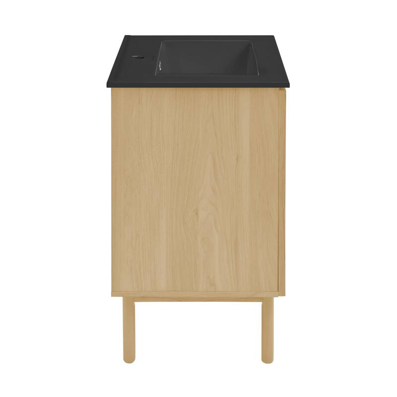 Classe 18 In. Natual Oak Bathroom Vanity With Black Ceramic Sink Top