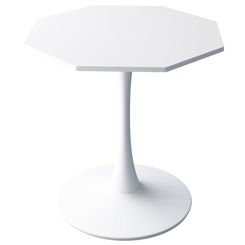 31.50" Modern Octagonal Coffee Table With Printed White Marble Table Top Metal Base For Dining Room Kitchen Living Room