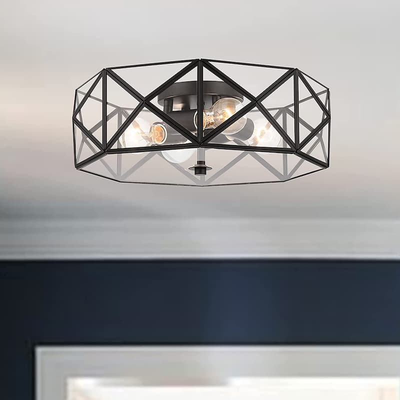 4 - Light 16.93" Unique/Statement Geometric Flush Mount - 5.91"H x 16.93"W x 16.93"D