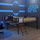 preview thumbnail 11 of 31, Stylish & Simple Single Full metal loft bed with rectangular desk, LED lights, storage shelves, safety guard and ladder, Brown