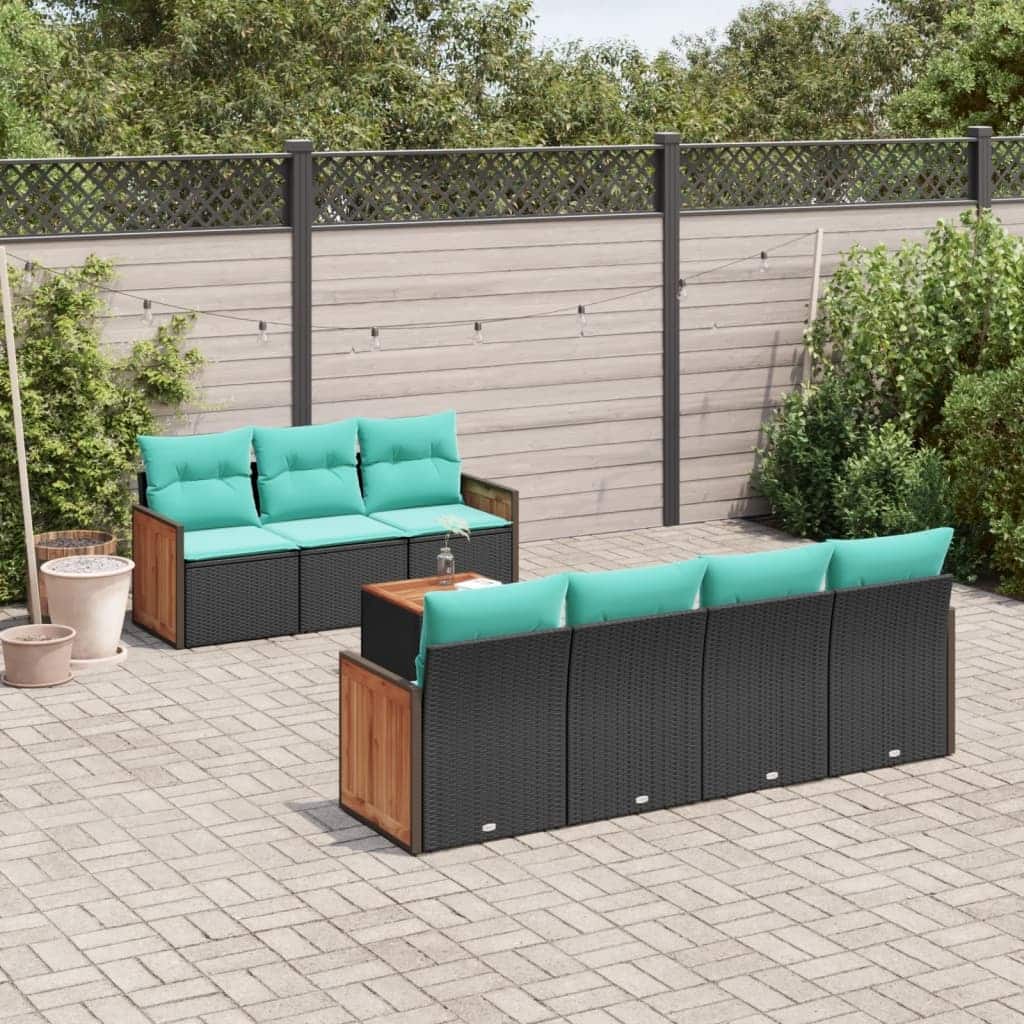 vidaXL 8 Piece Patio Sofa Set with Cushions Black Poly Rattan - 21.7x27.2x24.4