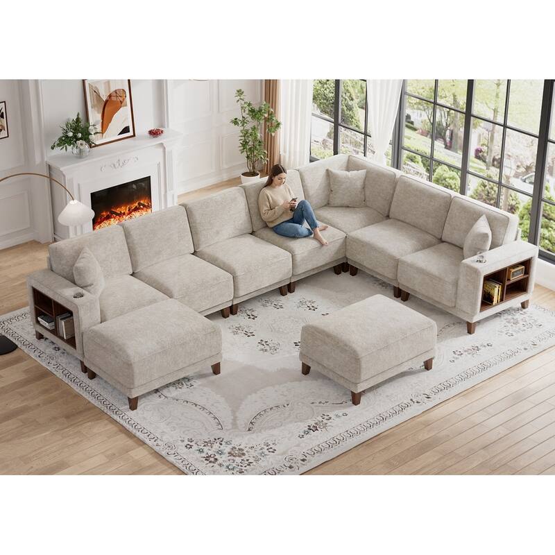 Transitional Modular Storage Sectional with Ottoman - Cream