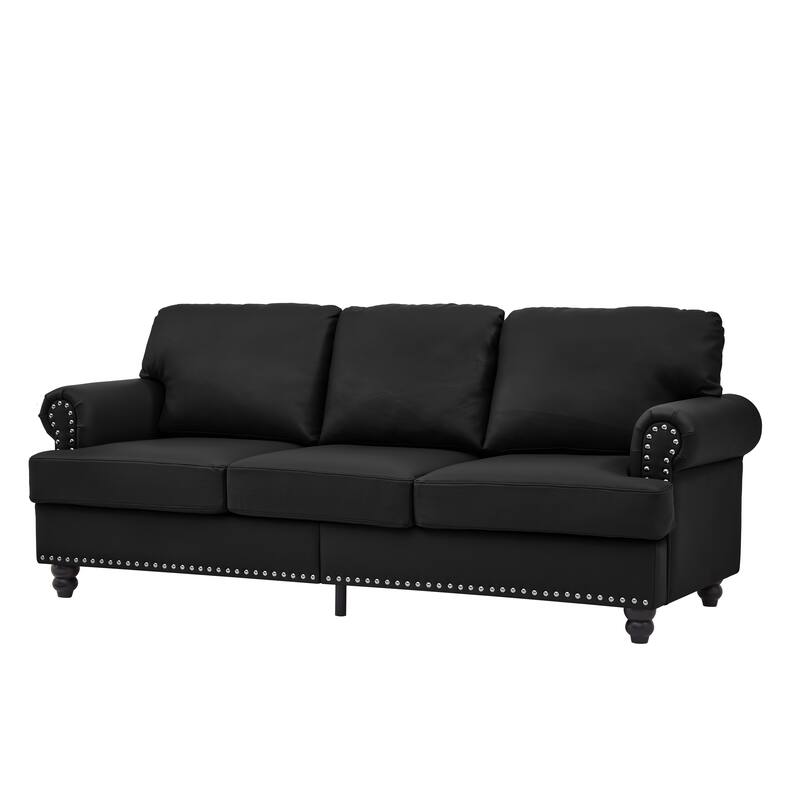 83" Modern Classic Design With Nails Sofa Leather Couch,Upholstered Imitation Cowhide Leather