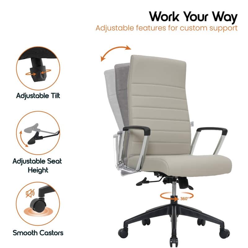 Hilton Modern High Back Ergonomic Leather Office Chair with Adjustable Height, Swivel, and Tilt for Conference or Executive Desk