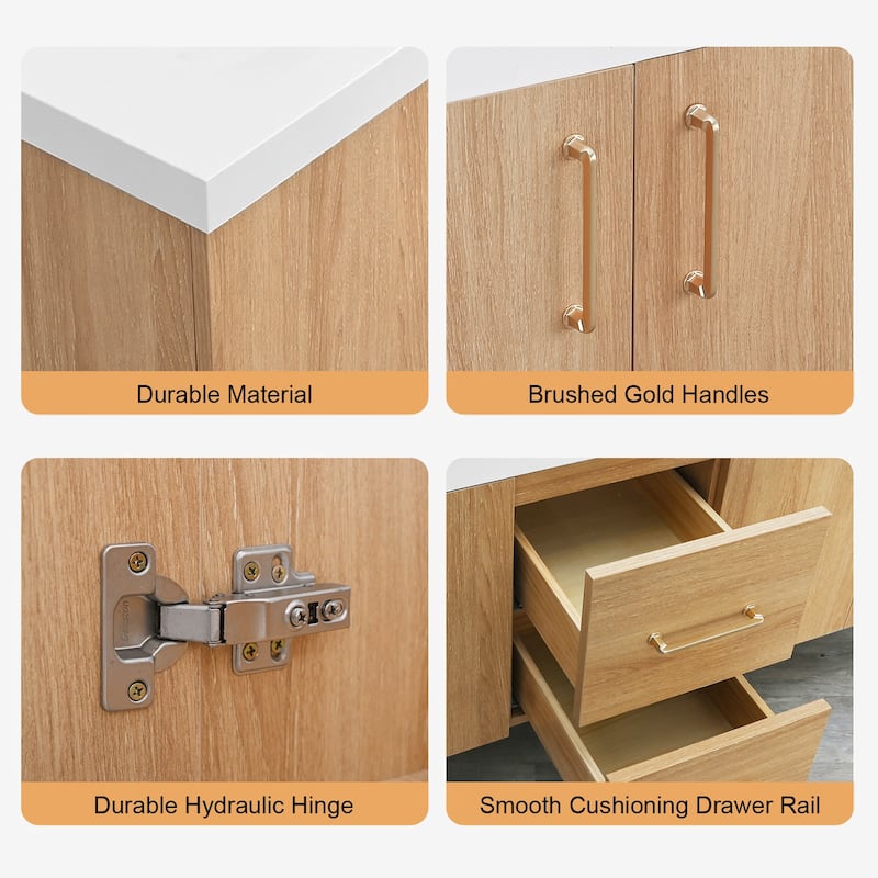 Prismella 60" 72" 84" Wall-Mount Double Sink Bathroom Vanity in Oak with Top