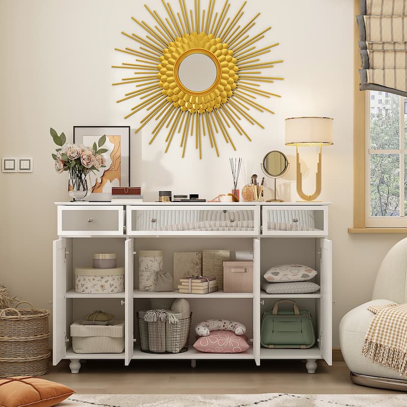 55.1" Accent Storage Cabinet Mirror Sideboard Buffet Cabinet Buffet