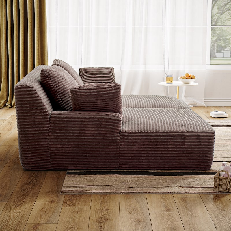 Fluffy Double Chaise Lounge Set Plush Corduroy Sleeper Sofa Bed