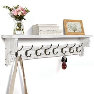 Rustic Wall Mounted Coat Rack with Storage Shelf & Metal Hooks