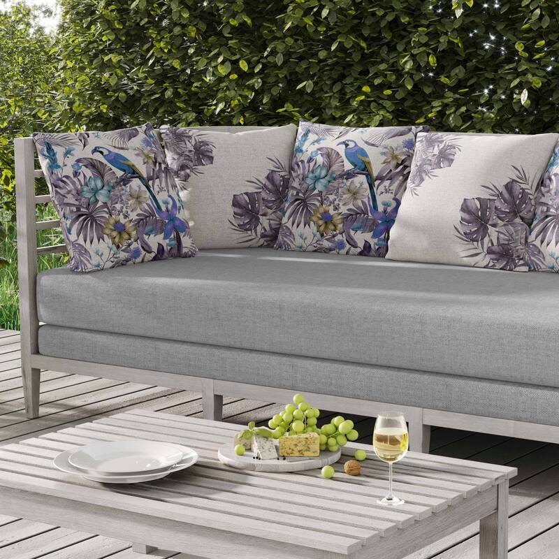 Leafy Lyricist Indoor/Outdoor Reversible Throw Pillow White and Blue