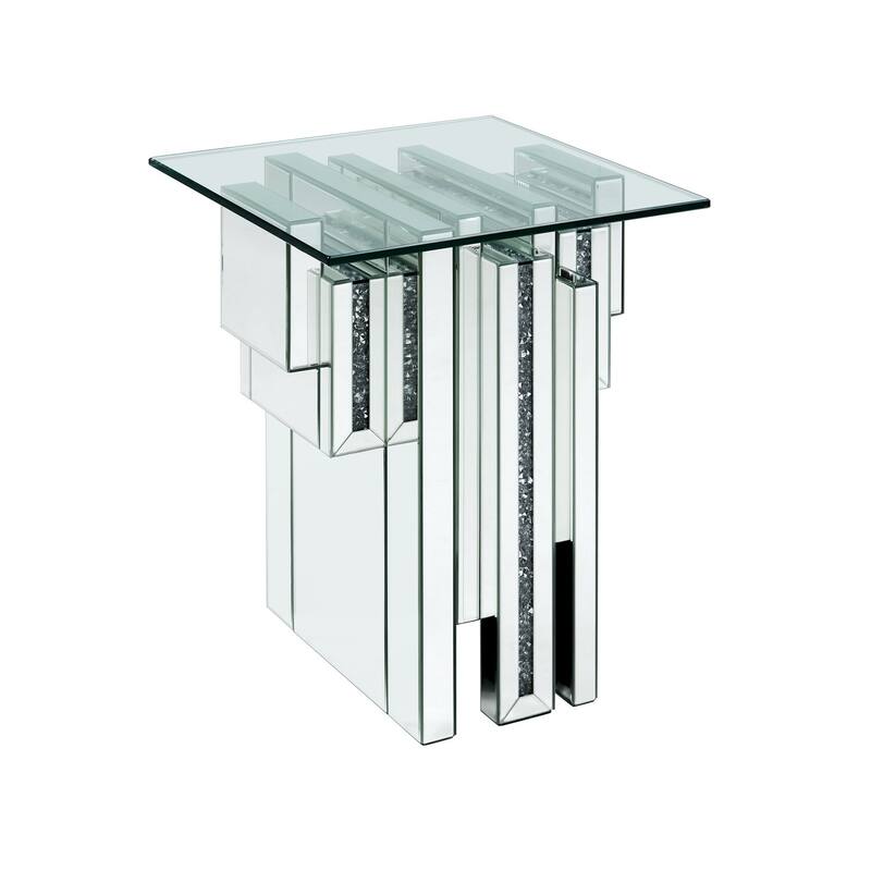 20 in. Silver Rectangle Glass End Table, Sturdy Build End Side Table for Living Rooms