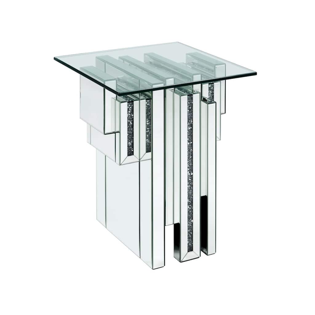 20 in. Silver Rectangle Glass End Table, Sturdy Build End Side Table for Living Rooms