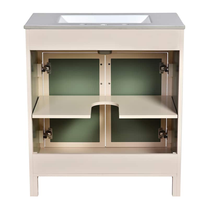 Bathroom Vanity with Sink Combo Set, Bathroom Storage Cabinet with Height Adjustable Shelf, Vanity Set with Ceramic Sink