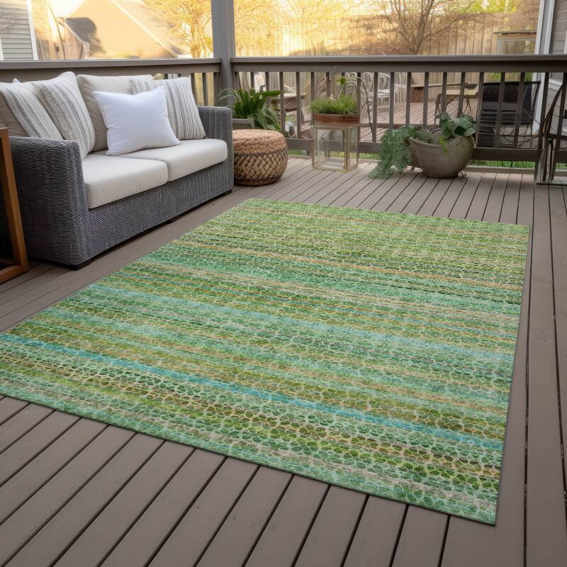 Machine Washable Indoor/Outdoor Transitional Striped Chantille Rug