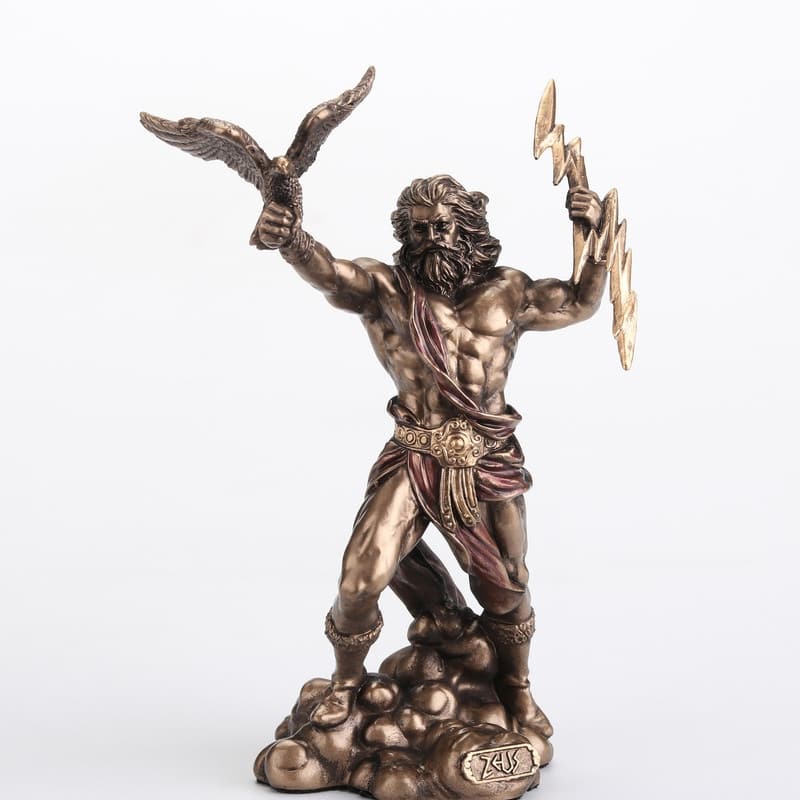 4.33 inches Height Polyresin Zeus Greek God of the Sky Holding Thunderbolt with Eagle Bronze Finish Figurine