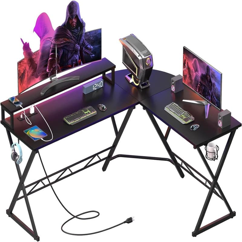 L Shaped Gaming Desk with Power Outlets
