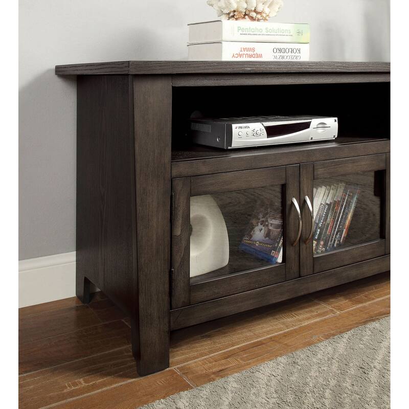 Wooden TV Stand with Four Glass Doors in Gray Finish