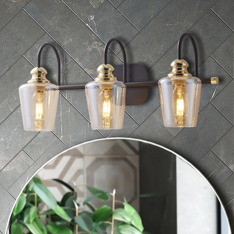 ExBrite 3/4-lights Bathroom Dimmable Gold Vanity Lights Modern Wall Sconce Lighting - 3-Lights - Glass Shade