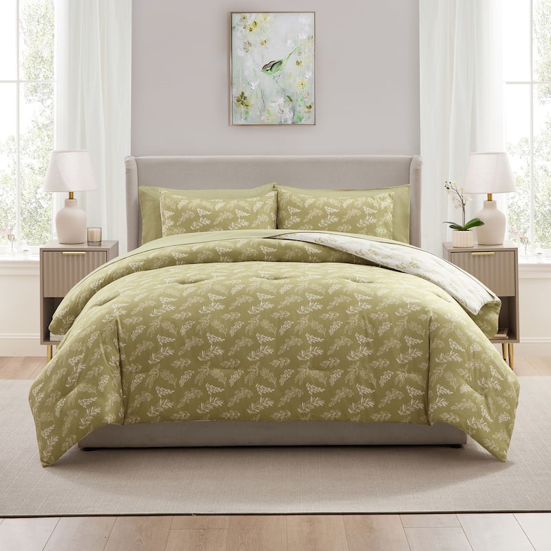 Empyrean 7 Pc Botanical Comforter Set with Sheets, Soft Breathable Lightweight Bedding Bag