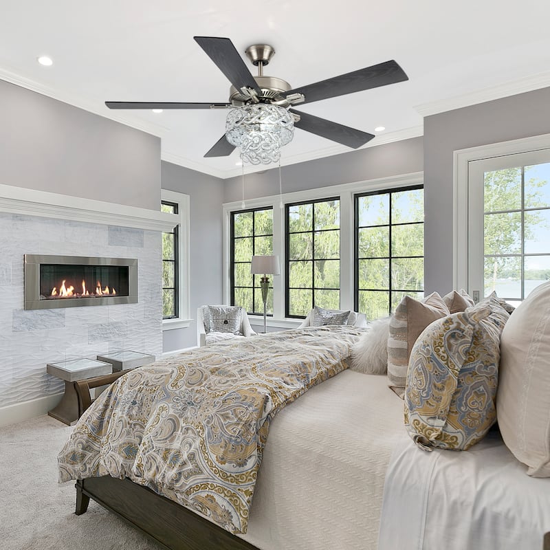 Copper Grove Olivia Satin Nickel 52-in. Beaded Braid LED Ceiling Fan - 52"L x 52"W x 21"H