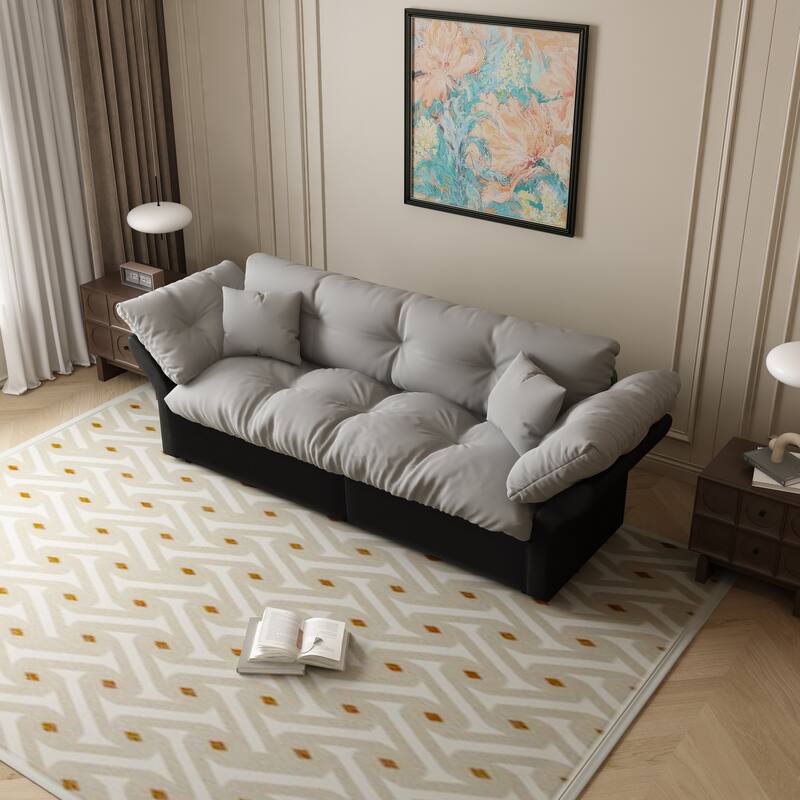 74.8" Queen Sleeper Sofa - 3-in-1 Tufted Velvet Loveseat with Pull-Out Bed & 2 Pillows, Multi-Functional