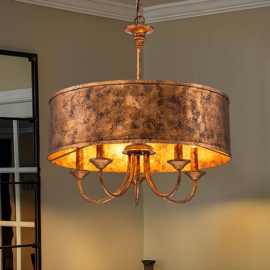 5-Light Modern Industrial Rustic Distressed Drum Chandelier Textured ...