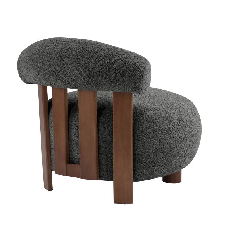 Roomfitters Modern Boucle Fabric Accent Chair with Round Seat and Wood Base