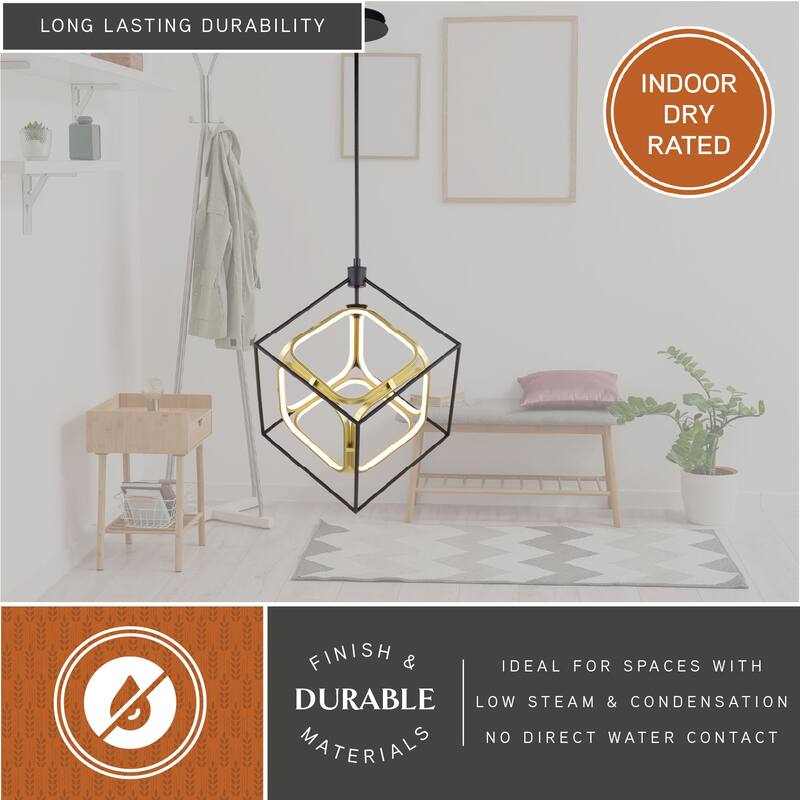 Anson 1L Integrated LED Geometric Matte Black and Gold Contemporary Pendant Light - 23.5-in W x 26-in H x 20.25-in D