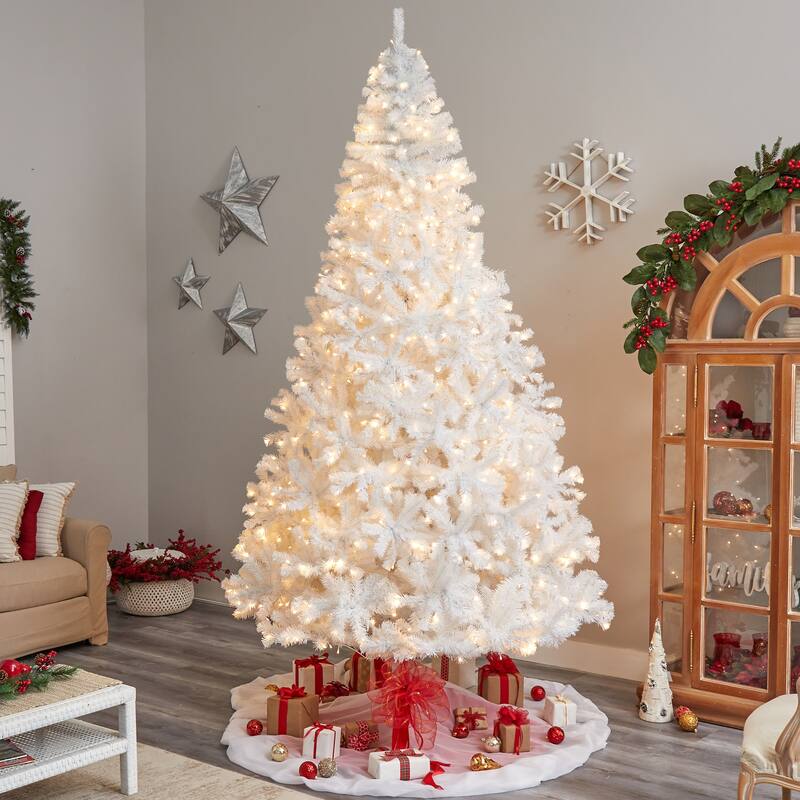 10ft. White Artificial Christmas Tree with 2200 Branches and 800 LED Lights - Towering Elegant Holiday X-Mas Tree