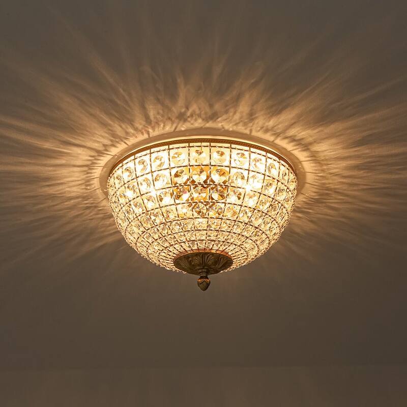 French Farmhouse Glam Crystal Round Flush Mount Ceiling Light