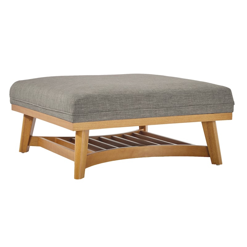 Walker Edison Modern Farmhouse Upholstered Linen Large Ottoman