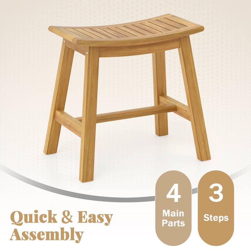 Gymax Shower Bench Teak Wood Shower Stool w/ Curved Seat Waterproof