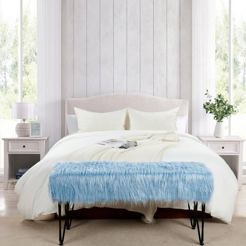 Home Soft Things Mongolian Fauxfur Ottoman 46"x16"x22" with Table Legs