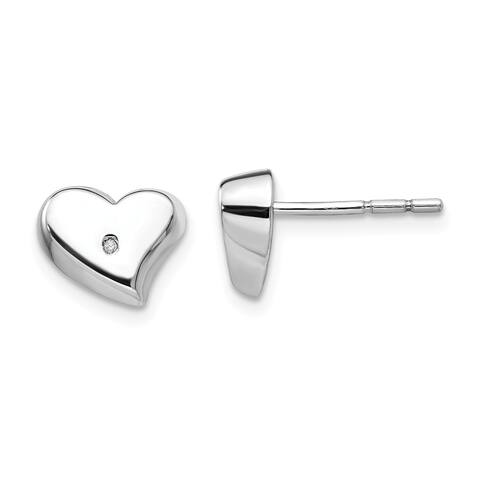 Curata 925 Sterling Silver Post Earrings Polished and satin White Ice Diamond Love Heart Earrings Measures 10x10mm Wide