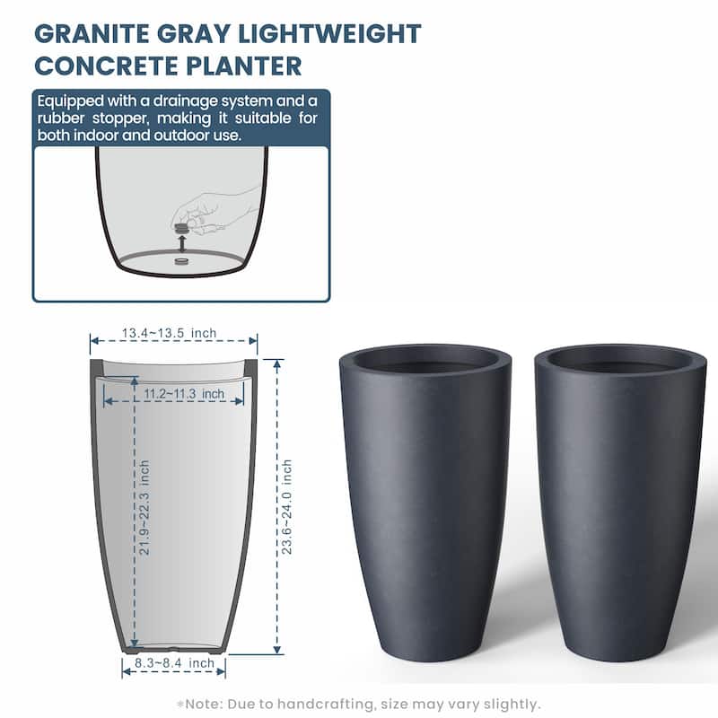 Tall Concrete Round Plant Pots / Large Indoor and Outdoor flower Planters
