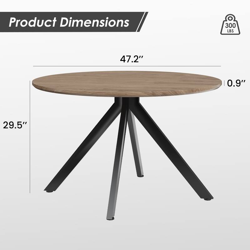 47.2" Solid Wood Round Dining Kitchen Table for 4-6 People with Intersecting Pedestal Base