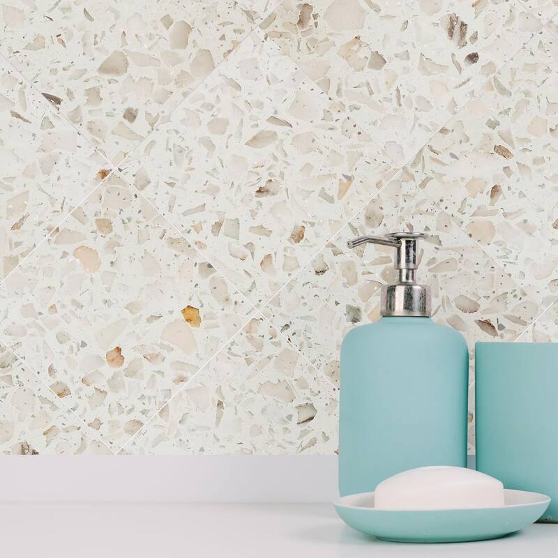 Walplus Marble Terrazzo Metallic Silver Wall Peel and Stick Backsplash Tile Sticker