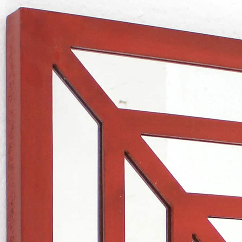 Wooden Wall Decor Set of 2 with Concentric Square Design on Top, Red and Silver