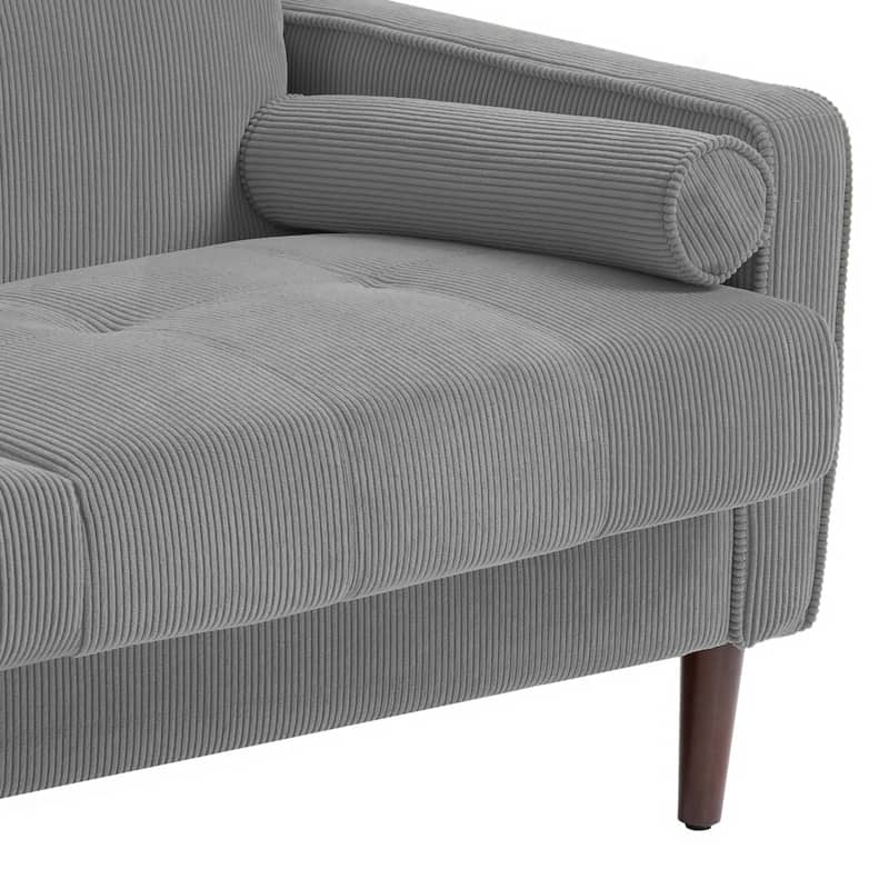 Modern Corduroy 2 Seater Sofa with Bolster Pillows