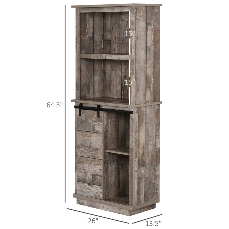 Sliding Barn Door Kitchen Pantry with Hutch and Adjustable Shelf