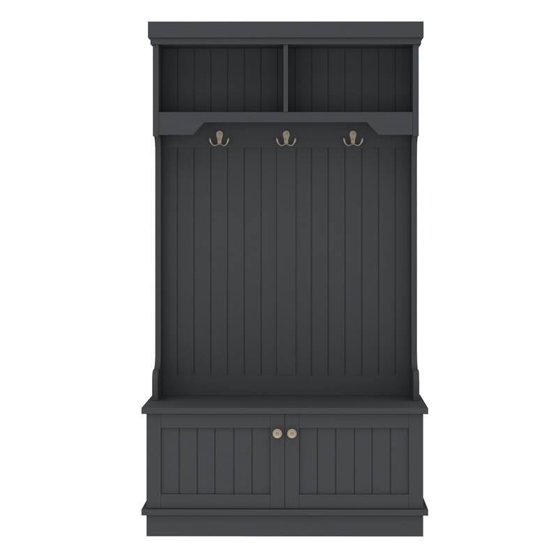 Roomfitters Hall Tree with Shoe Storage Bench and Coat Hooks, 4-in-1 Entryway Organizer with Open Shelves