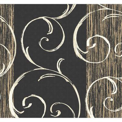 Seabrook Designs Jarrett Striped Scroll Unpasted Wallpaper