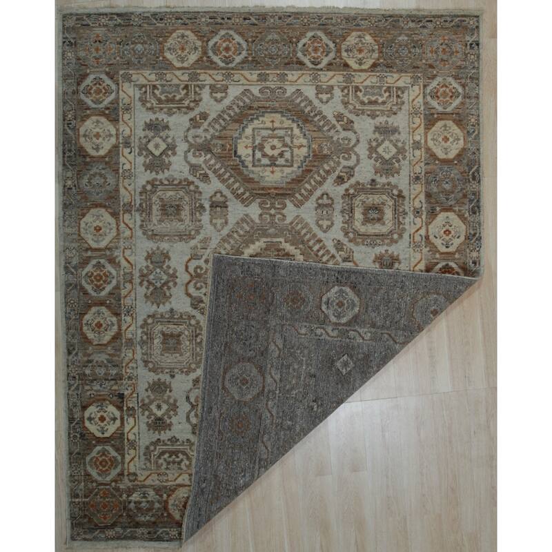 Ivory Beige Hand Knotted Wool Traditional Rug 9' x 12' - Ornamental Medallion 0.5" Pile Stain Resistant - N/A