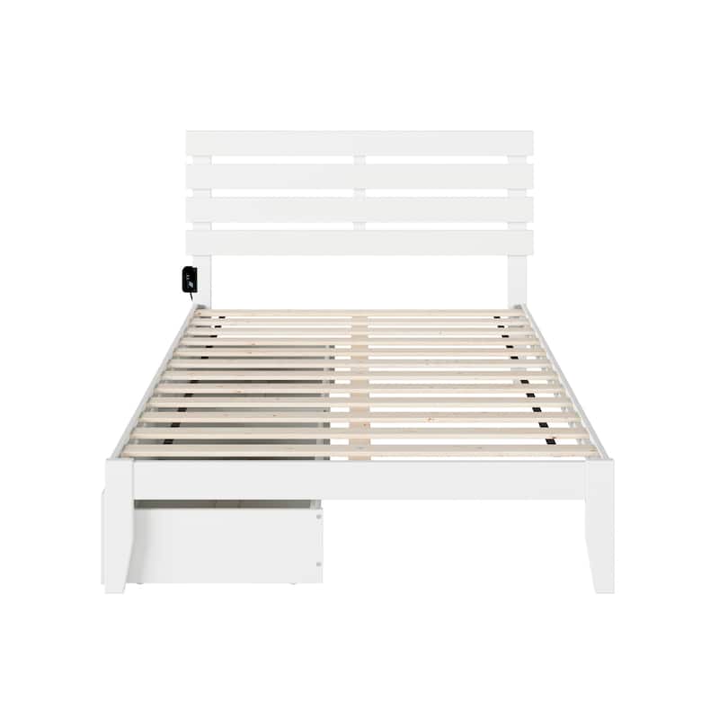 Full Size Platform Bed with Storage & USB Charger - Modern Bed Frame, No Box Spring Needed, White Finish
