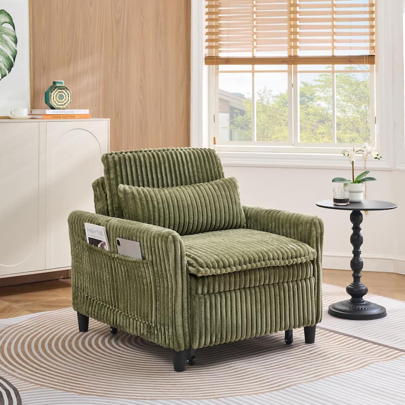 Corduroy Accent Chair Convertible Chaise Lounge, Single Sofa Chair Lounge Chair Pull-out Sleeper Sofa Bed
