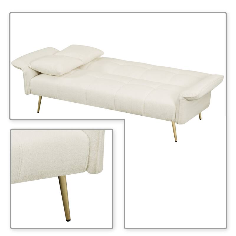 Modren Teddy Fabric Upholstered Convertible Futon Sofa Bed with Folding Armrests